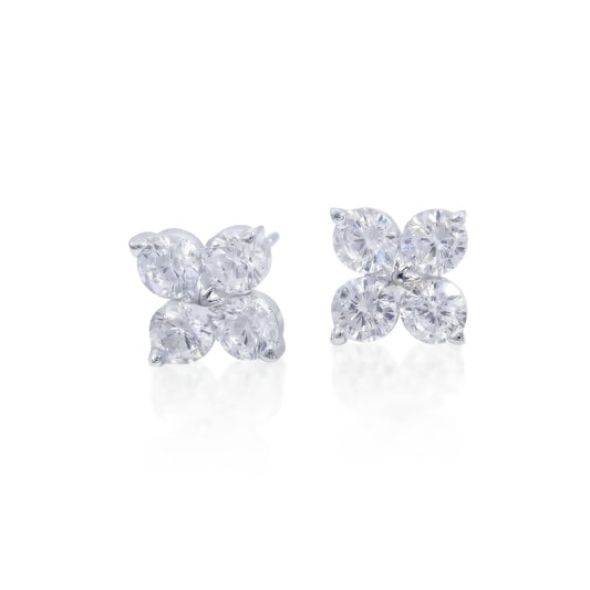 Elegant Diamond Flower Stud Earring CZ Diamond, 925 Sterling Silver