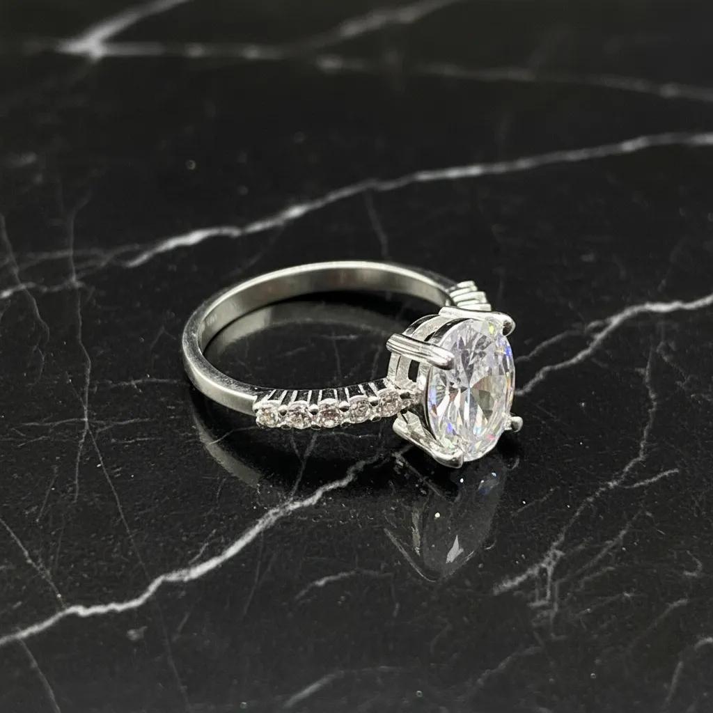 Oval Cubic Zirconia Ring, 925 Sterling Silver
