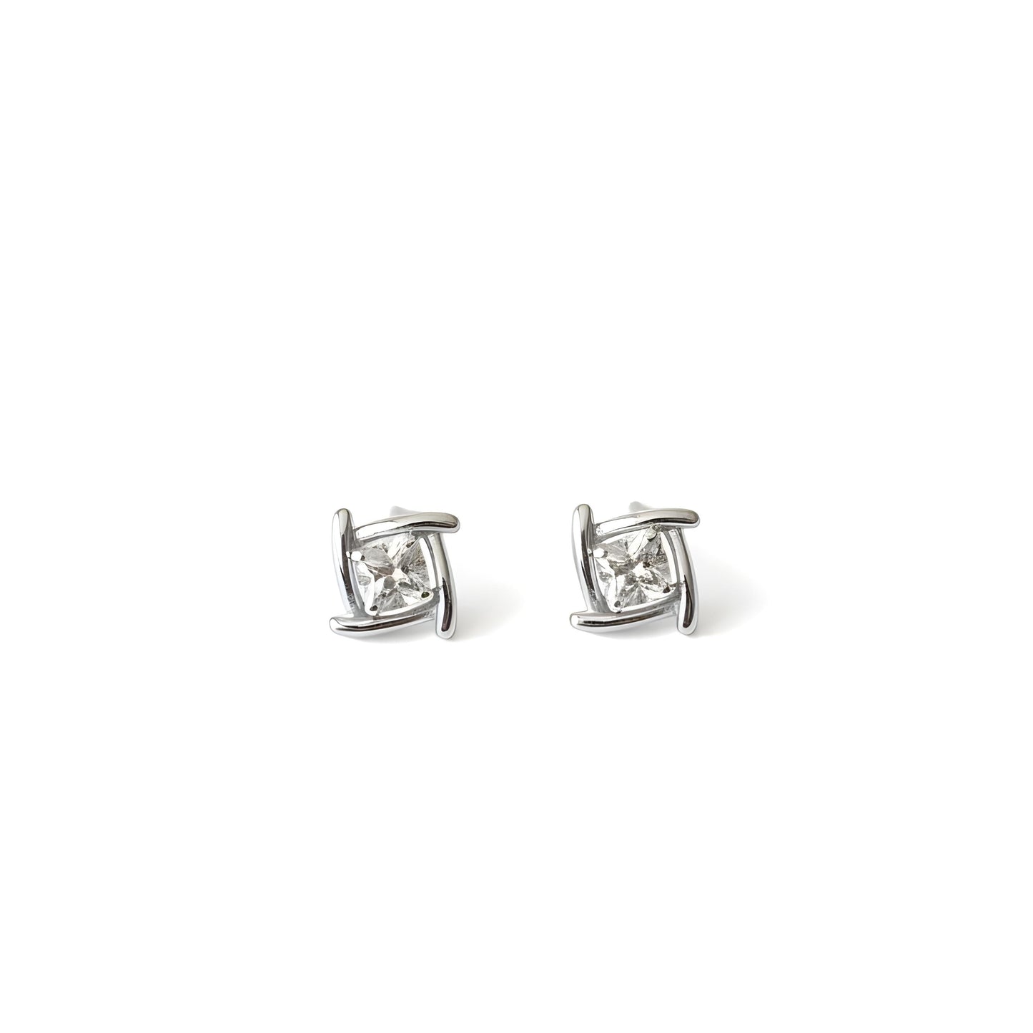 Square Sparkle CZ Diamond Stud Earring, 925 Sterling Silver
