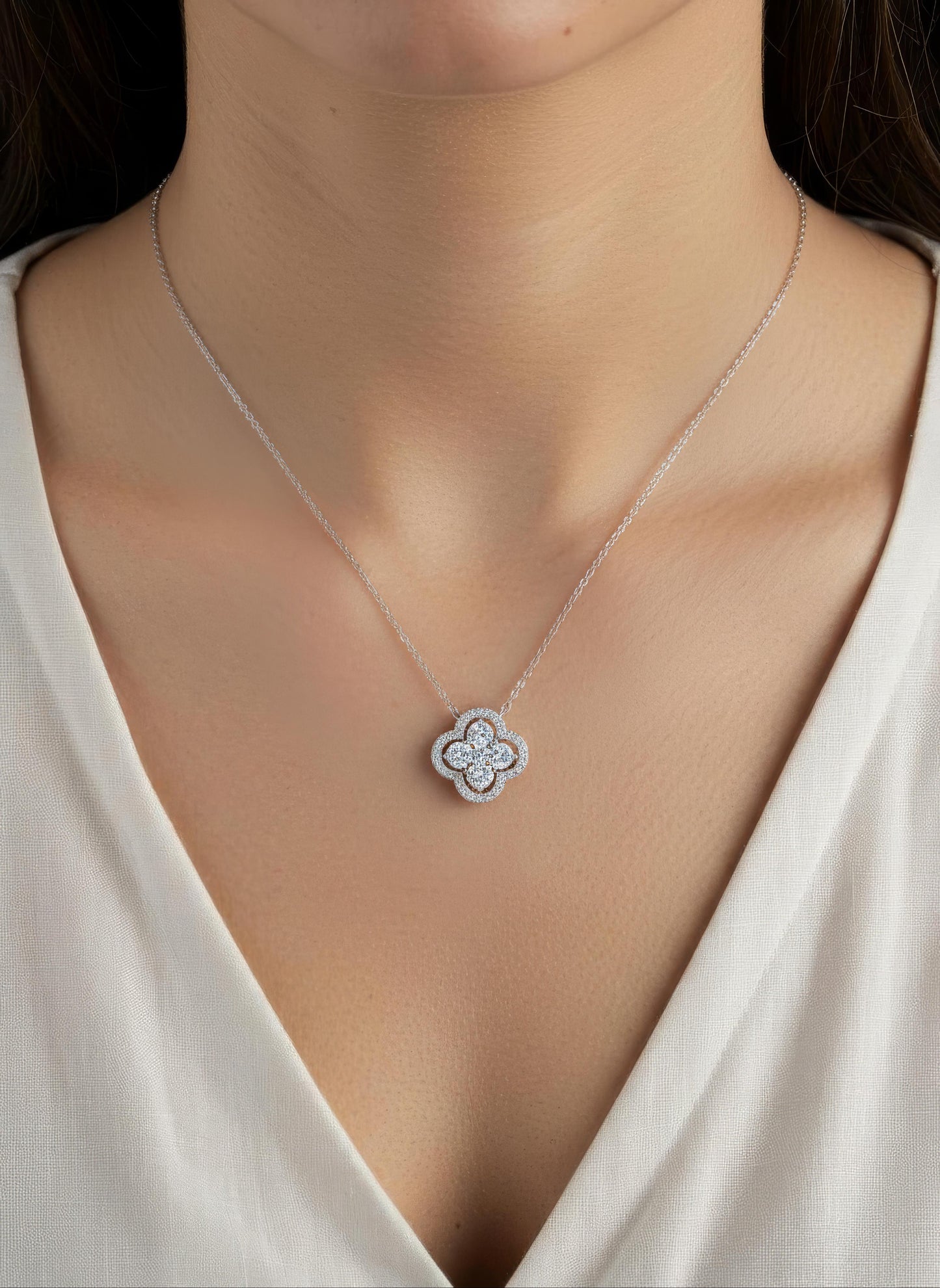 Clover Zirconia Pendant, 925 Sterling Silver