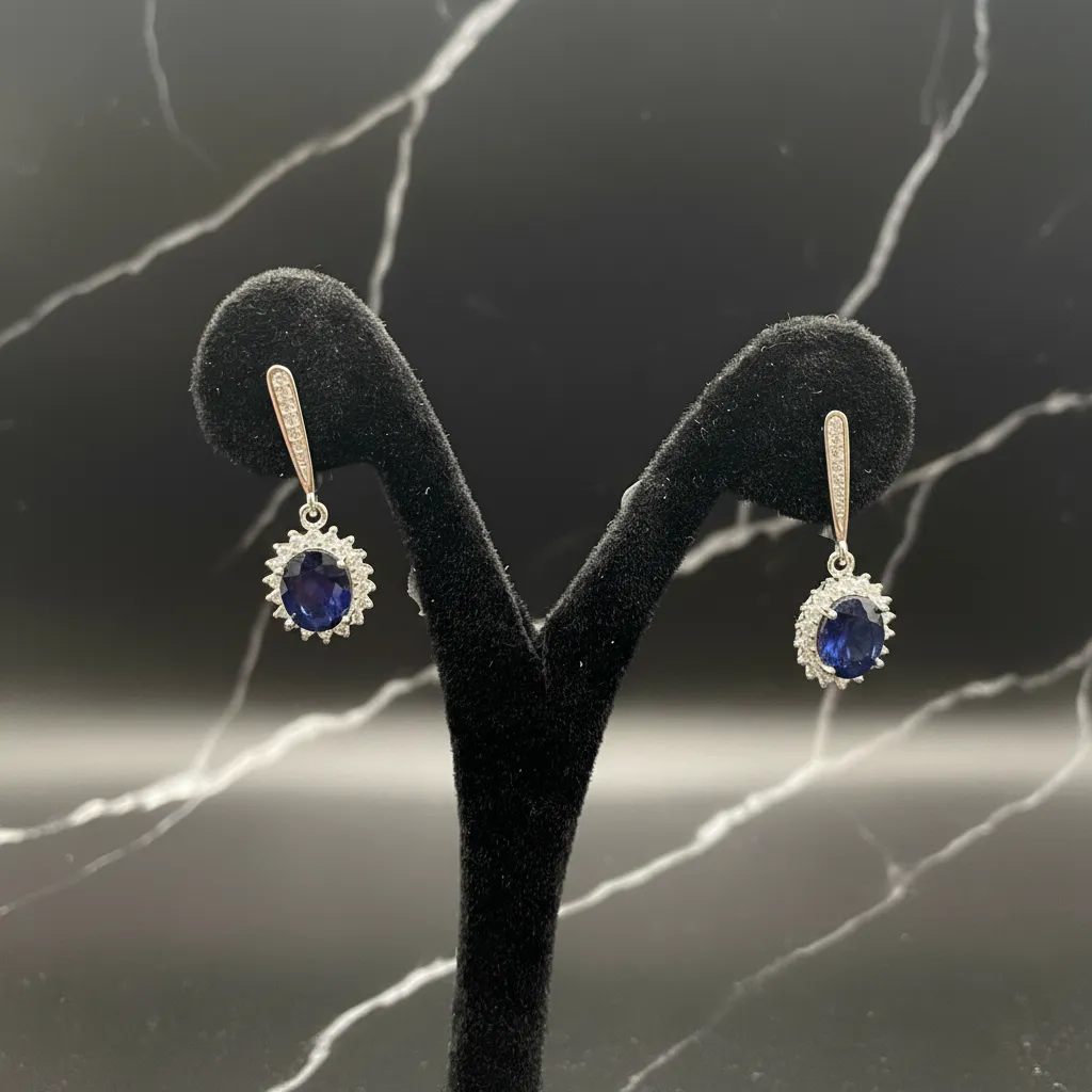 Natural Sapphire Earring Silver, 925 Sterling Silver