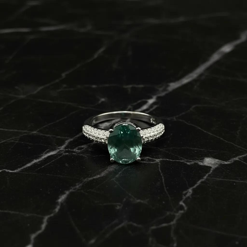 Natural Emerald Silver Ring, 925 Sterling Silver