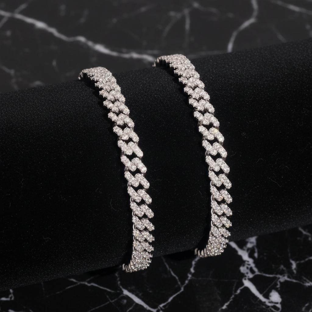 6mm Moissanite Cuban link Bracelet, 925 Sterling Silver