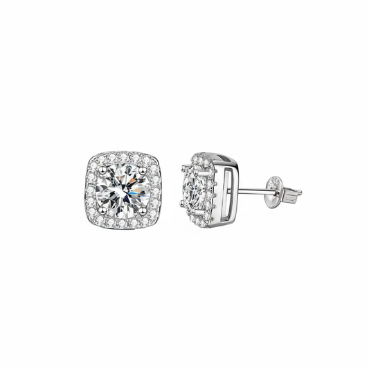 Moissanite 8mm Halo Earrings, 925 Sterling Silver