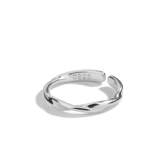 Twisted Wave Adjustable Ring, 925 Sterling Silver